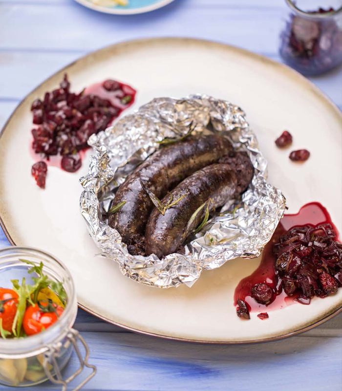grillowana kaszanka z konfitura